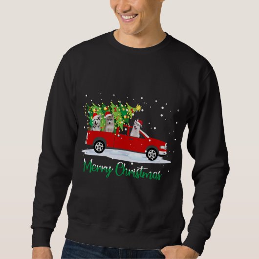 Santa Husky Riding Red Truck Frohe Weihnachten Sweatshirt (Vorderseite)