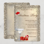 Santa-Hut auf Cocktailglas zur Weihnachtsfeier Einladung (Vorne/Hinten)