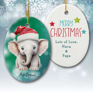 Santa-Hut-Baby-Elefant-Kinder-Keramik-Ornament Keramik Ornament