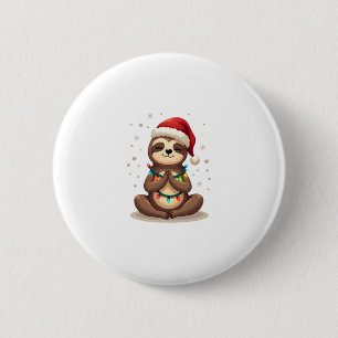 Santa-Hut-Faultier-Lichter-Weihnachten-Süße-Pyjama Button