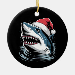 Santa-Hut-Haifisch-Weihnachten-Xmas-Feiertag-Famil Keramik Ornament