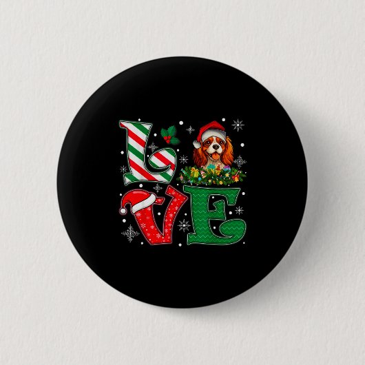 Santa Hut Liebe Cavalier King Charles Spaniel Hund Button (Vorderseite)