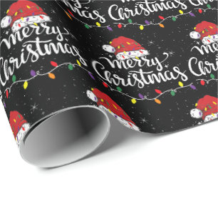 Santa Hut Merry Christmas Lichter Weihnachten Fami Geschenkpapier