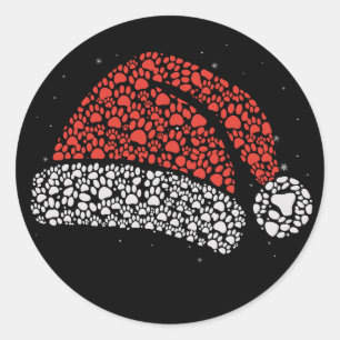 Santa Hut Pfotenabdruck Weihnachten Hunde Liebhabe Runder Aufkleber