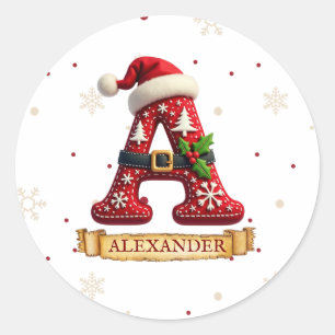 Santa Hut Rot Weihnachten Buchstabe A Name Runder Aufkleber