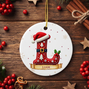 Santa Hut Rot Weihnachten Buchstabe L Name Keramik Ornament