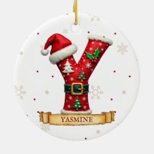 Santa Hut Rot Weihnachten Buchstabe Y Name Keramik Ornament