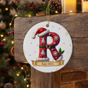 Santa Hut Rot Weihnachtsbuchstabe R Name Keramik Ornament