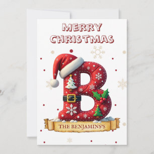 Santa Hut rote Weihnachtsbuchstabe B Name Feiertagskarte