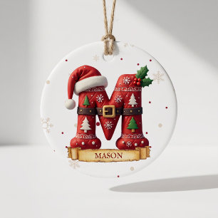 Santa Hut rote Weihnachtsbuchstabe M Name Keramik Ornament