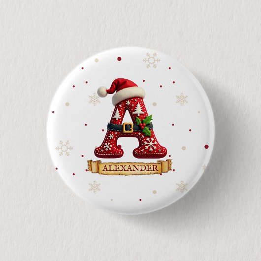 Santa Hut Weihnachtsmann Buchstabe A Name Button (Vorderseite)