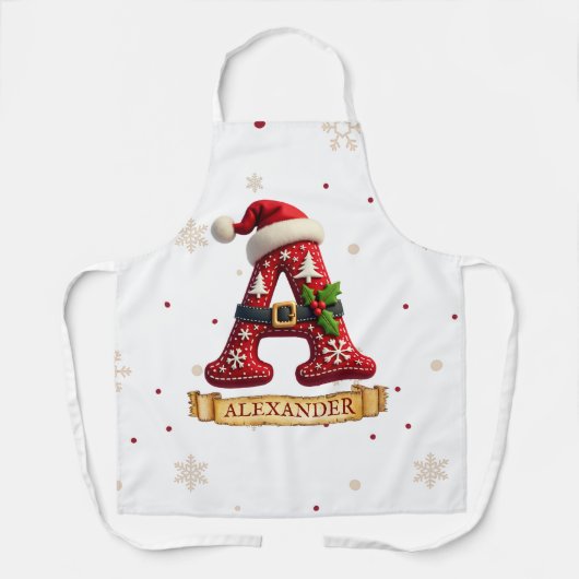 Santa Hut Weihnachtsmann Rot Buchstabe A Name Schürze (Vorderseite)