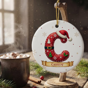 Santa Hut Weihnachtsmann Rot Buchstabe C Name Keramik Ornament