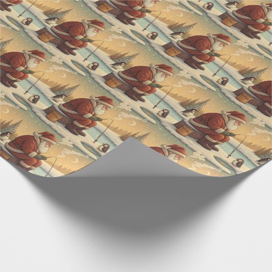 Santa Ice Fishing with Penguins Winter Scene Geschenkpapier (Ecke)