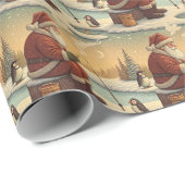 Santa Ice Fishing with Penguins Winter Scene Geschenkpapier (Rolleneckpunkt)