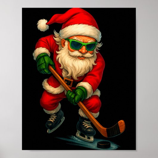 Santa Ice Hockey Player Christmas Xmas Boys Men Bo Poster (Vorne)