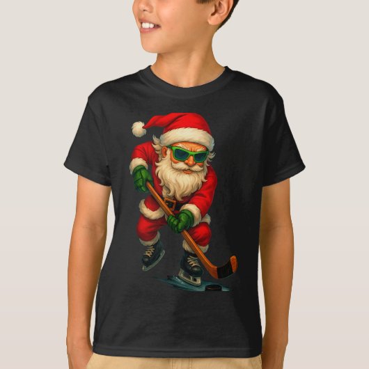 Santa Ice Hockey Player Christmas Xmas Boys Men Bo T-Shirt (Vorderseite)