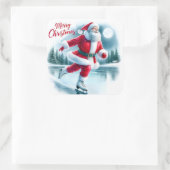 Santa Ice Skate im Winter Wunderland Quadratischer Aufkleber (Tasche)