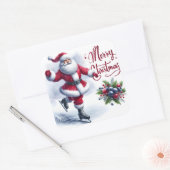 Santa Ice Skaten im Winter Fest Quadratischer Aufkleber (Umschlag)