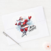 Santa Ice Skaten im Winter Wunderland Quadratischer Aufkleber (Umschlag)
