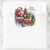 Santa Ice Skaten mit einem Rentier Quadratischer Aufkleber (Tasche)