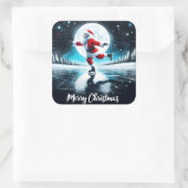 Santa Ice Skaten unter dem Mond Quadratischer Aufkleber (Tasche)