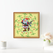 Santa ~ Ice Skates ~ Musical Scrolls ~ Christmas ~ Quadratische Wanduhr (Zuhause)