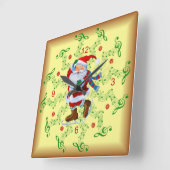 Santa ~ Ice Skates ~ Musical Scrolls ~ Christmas ~ Quadratische Wanduhr (Winkel)