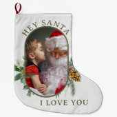 Santa ich liebe dich Holly Pine Lozenge Form Foto Großer Weihnachtsstrumpf (Vorderseite)
