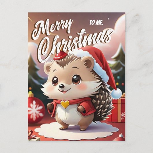 Santa Igel Frohe Weihnachten für mich Gruß Postkarte (Vorderseite)