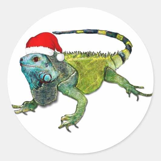 Santa Iguana Runder Aufkleber (Vorderseite)