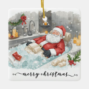 Santa im Badewannen-Spa Weihnachtsthema Keramikornament