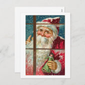 Santa im Fenster Feiertagspostkarte (Vorne/Hinten)