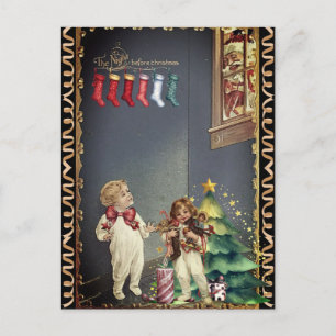 Santa im Fenster Kinder in der Nacht vor Weihnacht Postkarte