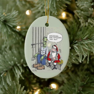 Santa im Gefängnis ovaler Keramikschmuck Keramik Ornament