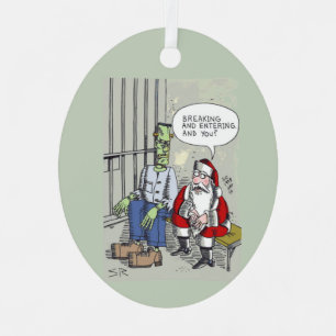 Santa Im Gefängnis ovaler Metallschmuck Ornament Aus Metall