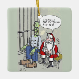 Santa Im Gefängnis quadratischer Keramik-Schmuck Keramikornament