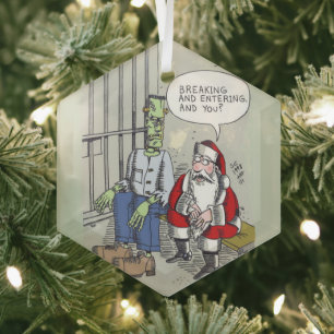 Santa Im Gefängnis Sechseck Glas Ornament Ornament Aus Glas