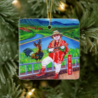 Santa im Paradies Mele Kalikimaka Hahn Kauai Keramikornament