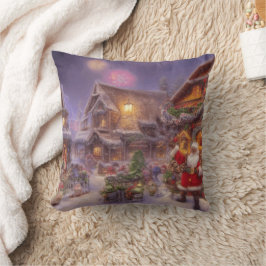 Santa in a Christmas Village Fantasy Landschaft Kissen