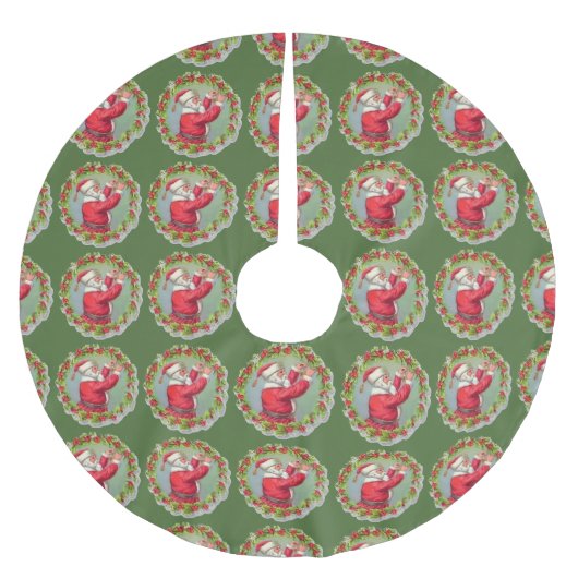 Santa in a Kranz Polyester Weihnachtsbaumdecke (Vorderseite)