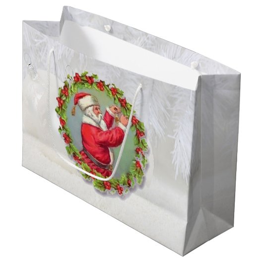 Santa in a Kreath große Geschenktasche Geschenktüte (Vorderseite Schrägansicht)