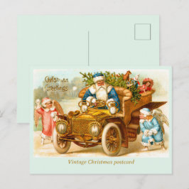 Santa in Auto mit Engeln spielen. Christmas Postkarte