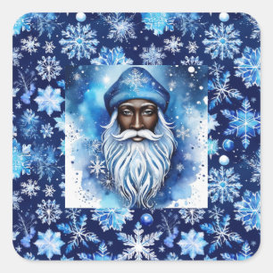 Santa in Blue Quadratischer Aufkleber