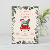 Santa in Car Christmas Party Invitation Einladung (Stehend Vorderseite)