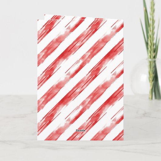 Santa in Chimney Red Strips Weihnachten Karte (Rückseite)