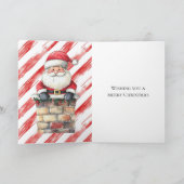 Santa in Chimney Red Strips Weihnachten Karte (Innenseite)