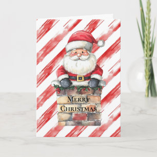 Santa in Chimney Red Strips Weihnachten Karte
