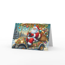 Santa in Christmas Golf Cart Holiday Card