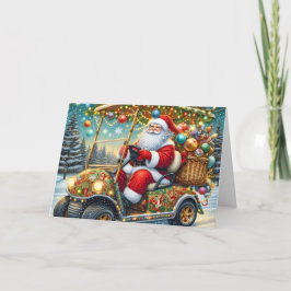 Santa in Christmas Golf Cart Holiday Card Feiertagskarte